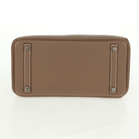 HERMES Birkin 30 Hand Bag Leather Silver Etope Auth SW2129SM