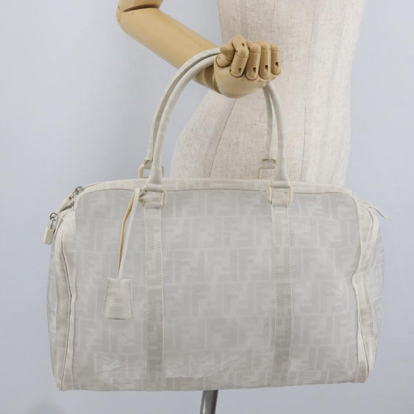 FENDI Zucca Canvas Boston Bag White Silver Auth SW2152V