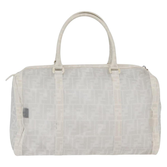 FENDI Zucca Canvas Boston Bag White Silver Auth SW2152V