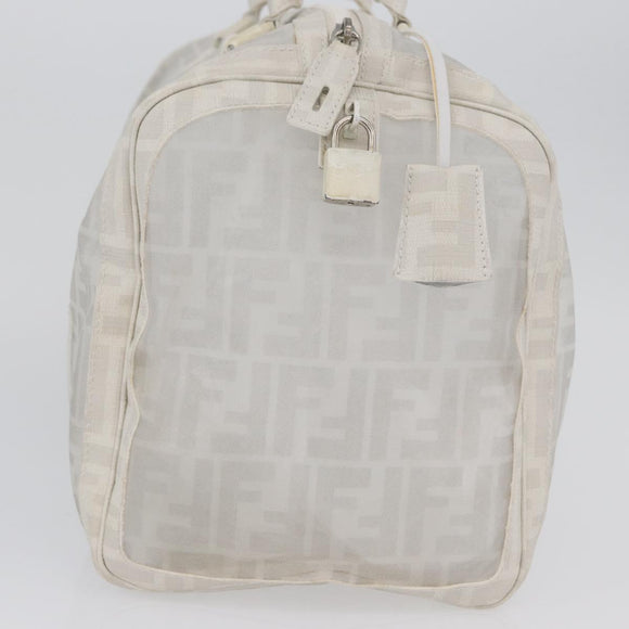 FENDI Zucca Canvas Boston Bag White Silver Auth SW2152V