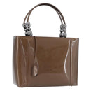 Christian Dior Maris Pearl Hand Bag Patent leather Brown Silver Auth SW2153A-1