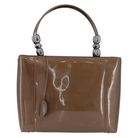 Christian Dior Maris Pearl Hand Bag Patent leather Brown Silver Auth SW2153A
