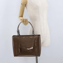 Christian Dior Maris Pearl Hand Bag Patent leather Brown Silver Auth SW2153A-24