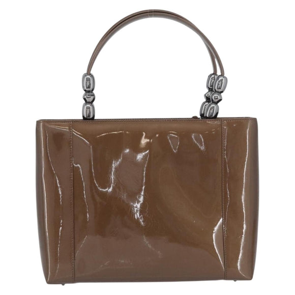Christian Dior Maris Pearl Hand Bag Patent leather Brown Silver Auth SW2153A
