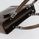 Christian Dior Maris Pearl Hand Bag Patent leather Brown Silver Auth SW2153A-6