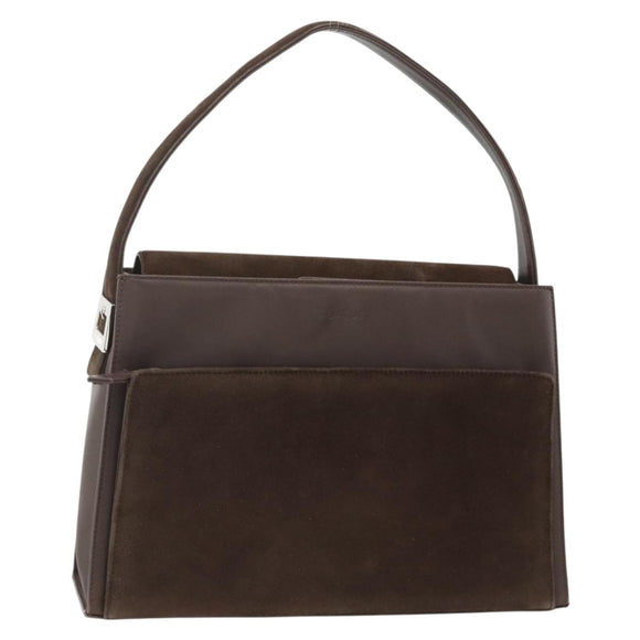 SAINT LAURENT Hand Bag Suede Brown Silver Auth SW2155
