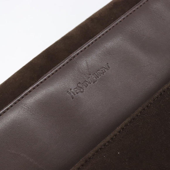 SAINT LAURENT Handtas Suède Bruin Zilver Auth SW2155