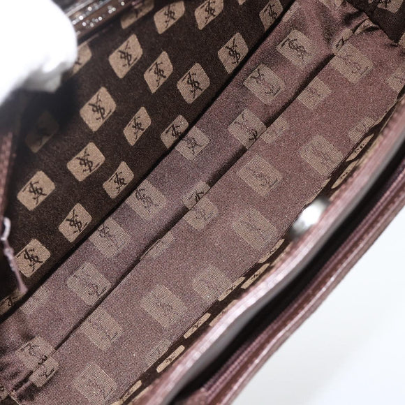 SAINT LAURENT Hand Bag Suede Brown Silver Auth SW2155