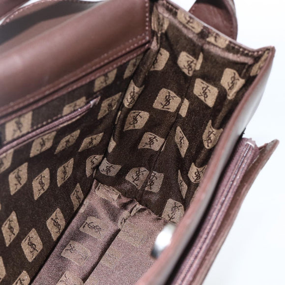 SAINT LAURENT Hand Bag Suede Brown Silver Auth SW2155