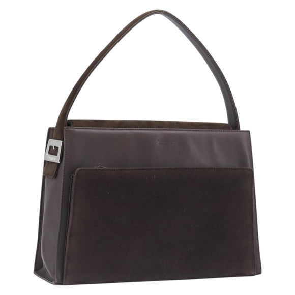 SAINT LAURENT Handtas Suède Bruin Zilver Auth SW2155