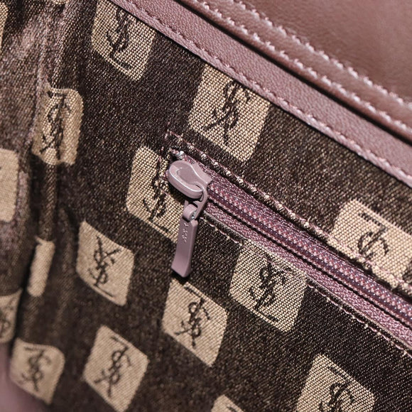 SAINT LAURENT Handtas Suède Bruin Zilver Auth SW2155