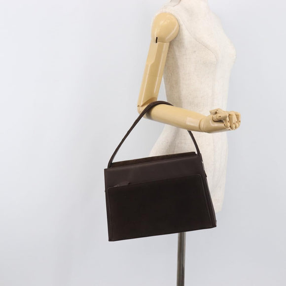 SAINT LAURENT Handtas Suède Bruin Zilver Auth SW2155