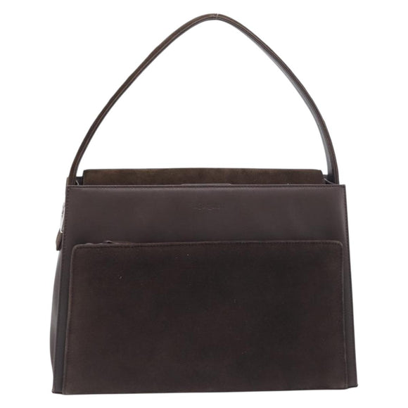 SAINT LAURENT Handtas Suède Bruin Zilver Auth SW2155
