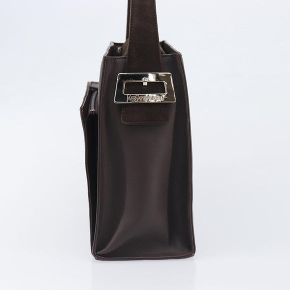 SAINT LAURENT Handtas Suède Bruin Zilver Auth SW2155
