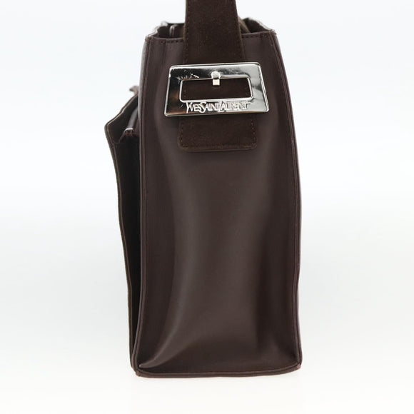 SAINT LAURENT Hand Bag Suede Brown Silver Auth SW2155