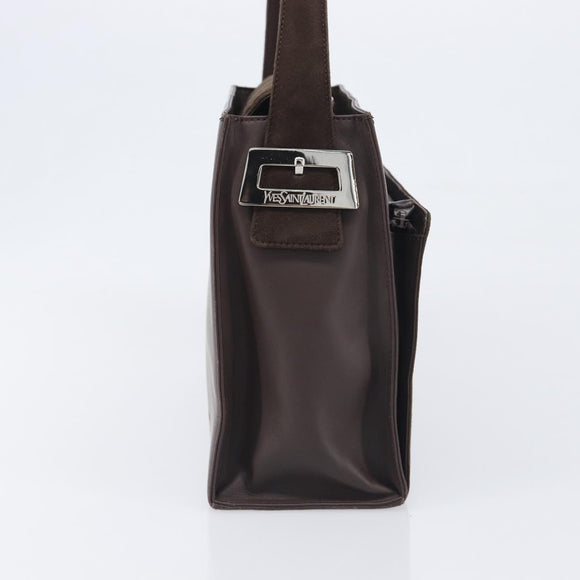 SAINT LAURENT Handtas Suède Bruin Zilver Auth SW2155