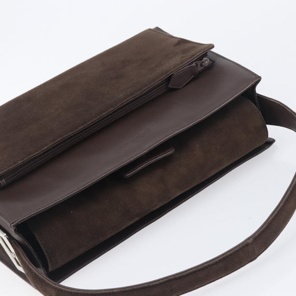 SAINT LAURENT Handtas Suède Bruin Zilver Auth SW2155