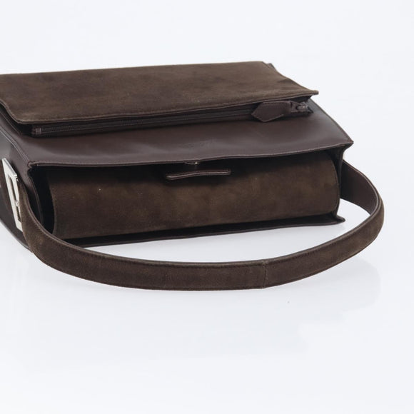 SAINT LAURENT Handtas Suède Bruin Zilver Auth SW2155