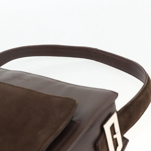 SAINT LAURENT Hand Bag Suede Brown Silver Auth SW2155