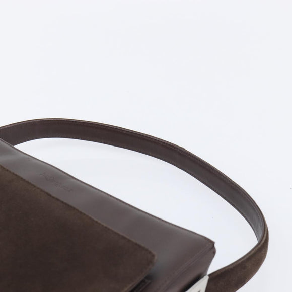 SAINT LAURENT Handtas Suède Bruin Zilver Auth SW2155