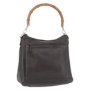 GUCCI Bamboo Hand Bag Leather Brown Silver Auth SW2156-1