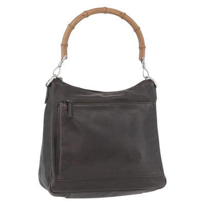 GUCCI Bamboo Hand Bag Leather Brown Silver Auth SW2156