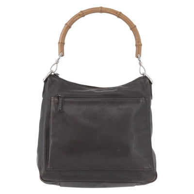 GUCCI Bamboo Hand Bag Leather Brown Silver Auth SW2156 - 0