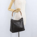 GUCCI Bamboo Hand Bag Leather Brown Silver Auth SW2156-24