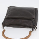 GUCCI Bamboo Hand Bag Leather Brown Silver Auth SW2156-6
