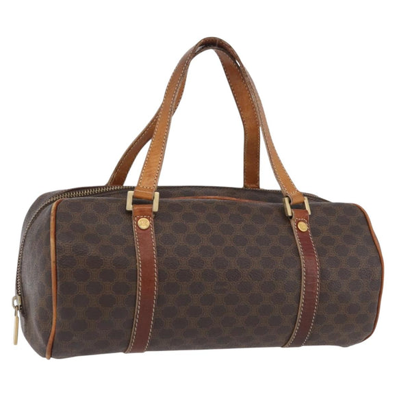 CELINE Macadam Canvas Hand Bag PVC Leather Brown Gold Auth SW2160
