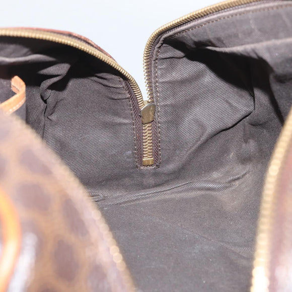 CELINE Macadam Canvas Hand Bag PVC Leather Brown Gold Auth SW2160
