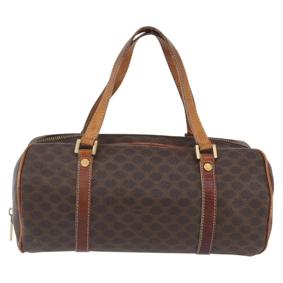 CELINE Macadam Canvas Hand Bag PVC Leather Brown Gold Auth SW2160