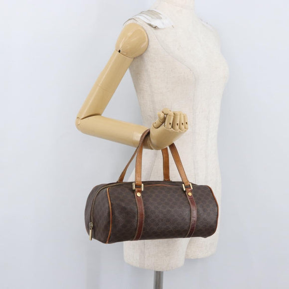 CELINE Macadam Canvas Hand Bag PVC Leather Brown Gold Auth SW2160