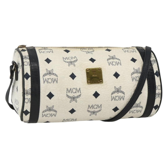 MCM Vicetos Logogram Shoulder Bag PVC Leather White Gold Auth SW2161