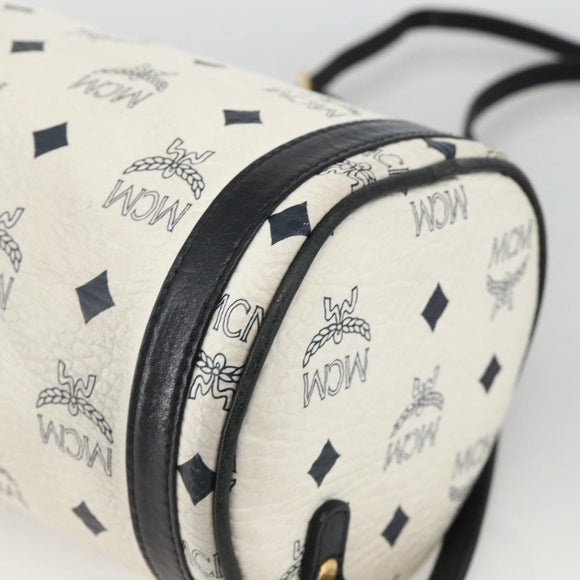MCM Vicetos Logogram Shoulder Bag PVC Leather White Gold Auth SW2161