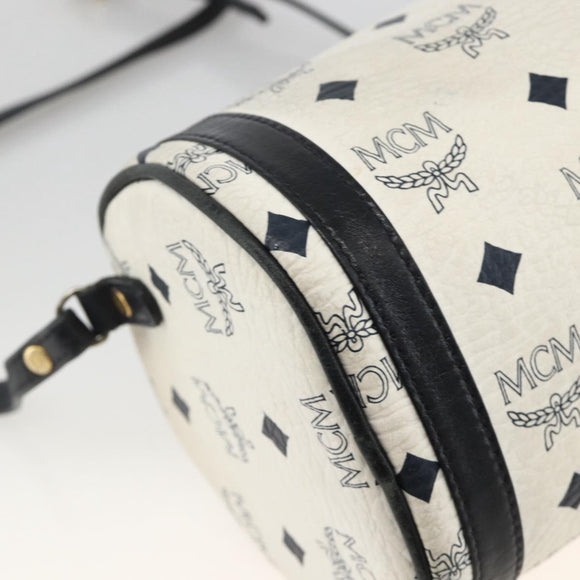 MCM Vicetos Logogram Shoulder Bag PVC Leather White Gold Auth SW2161