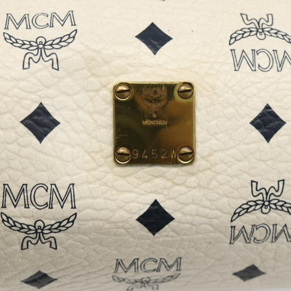 MCM Vicetos Logogram Shoulder Bag PVC Leather White Gold Auth SW2161