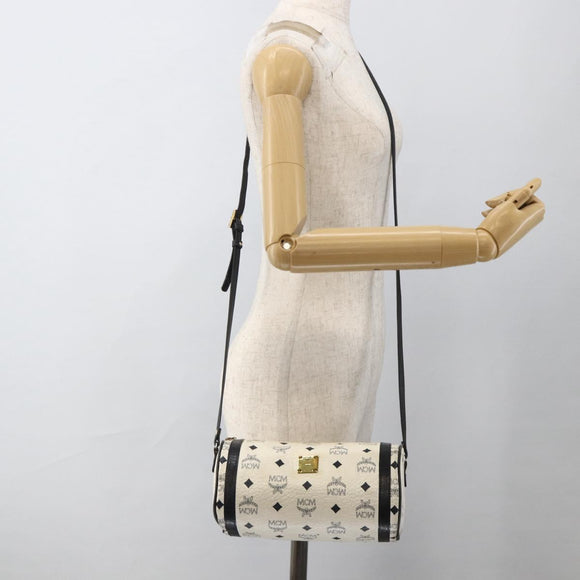 MCM Vicetos Logogram Shoulder Bag PVC Leather White Gold Auth SW2161