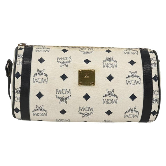 MCM Vicetos Logogram Shoulder Bag PVC Leather White Gold Auth SW2161