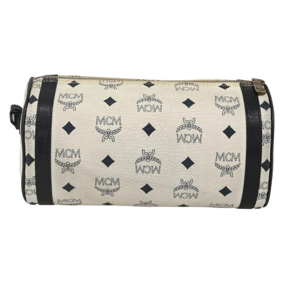 MCM Vicetos Logogram Shoulder Bag PVC Leather White Gold Auth SW2161