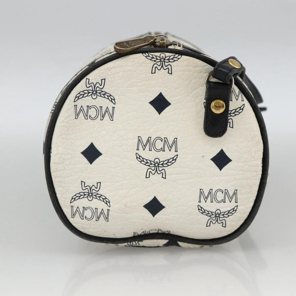 MCM Vicetos Logogram Shoulder Bag PVC Leather White Gold Auth SW2161