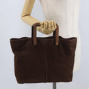 LOEWE Hand Bag Suede Brown Gold Auth SW2166-24