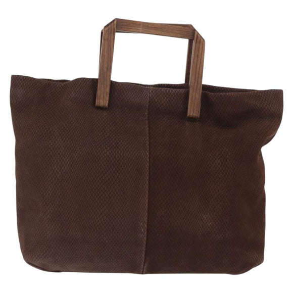 LOEWE Hand Bag Suede Brown Gold Auth SW2166