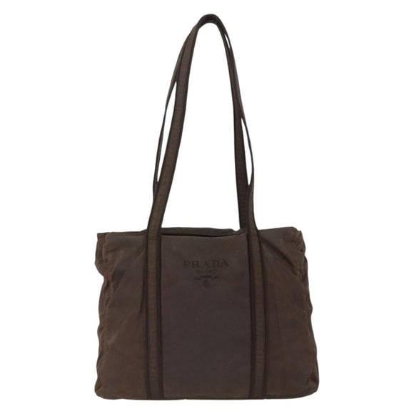 PRADA Tote Bag Nylon Brown Silver Auth SW2170