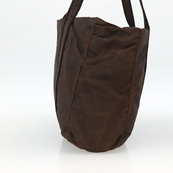 PRADA Tote Bag Nylon Brown Silver Auth SW2170