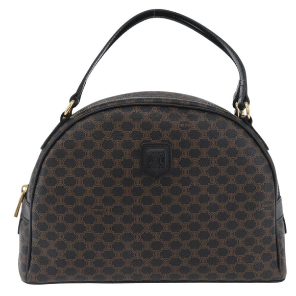 CELINE Macadam Canvas Hand Bag PVC Leather Black Gold Auth SW2171A