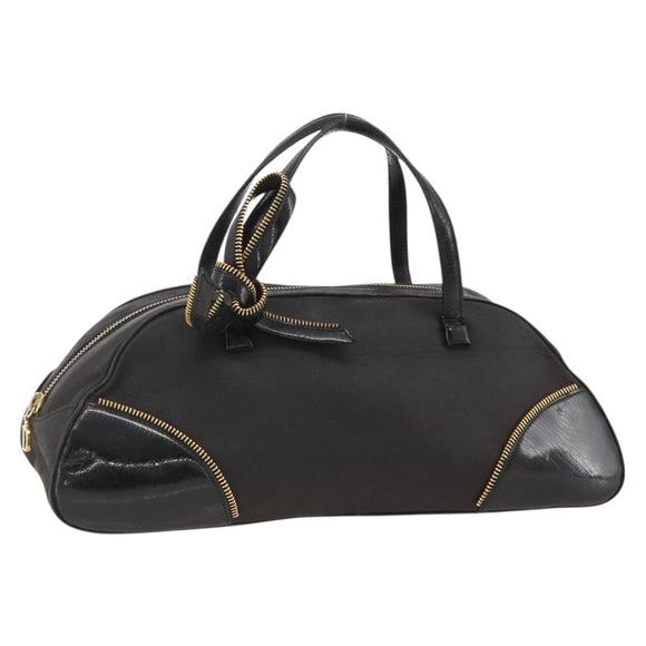 Christian Dior Trotter Canvas Hand Bag Black Gold Auth SW2172A