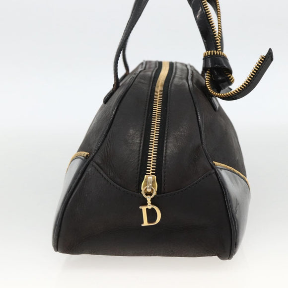 Christian Dior Trotter Canvas Hand Bag Black Gold Auth SW2172A