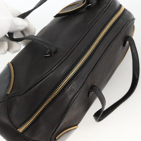Christian Dior Trotter Canvas Hand Bag Black Gold Auth SW2172A