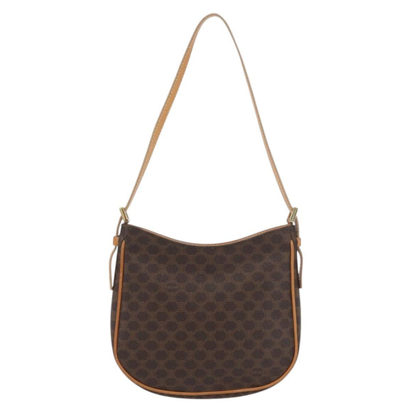 CELINE Macadam Canvas Hand Bag PVC Leather Brown Gold Auth SW2174A